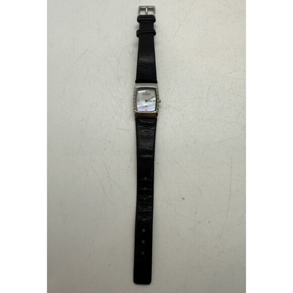 Skagen Denmark Steel Diamond Mother or Pearl Face Women's Watch Black Leather - Picture 3 of 7